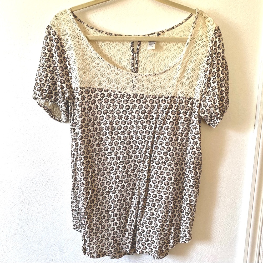 Lucky Brand Crochet and Jersey tee Size La…